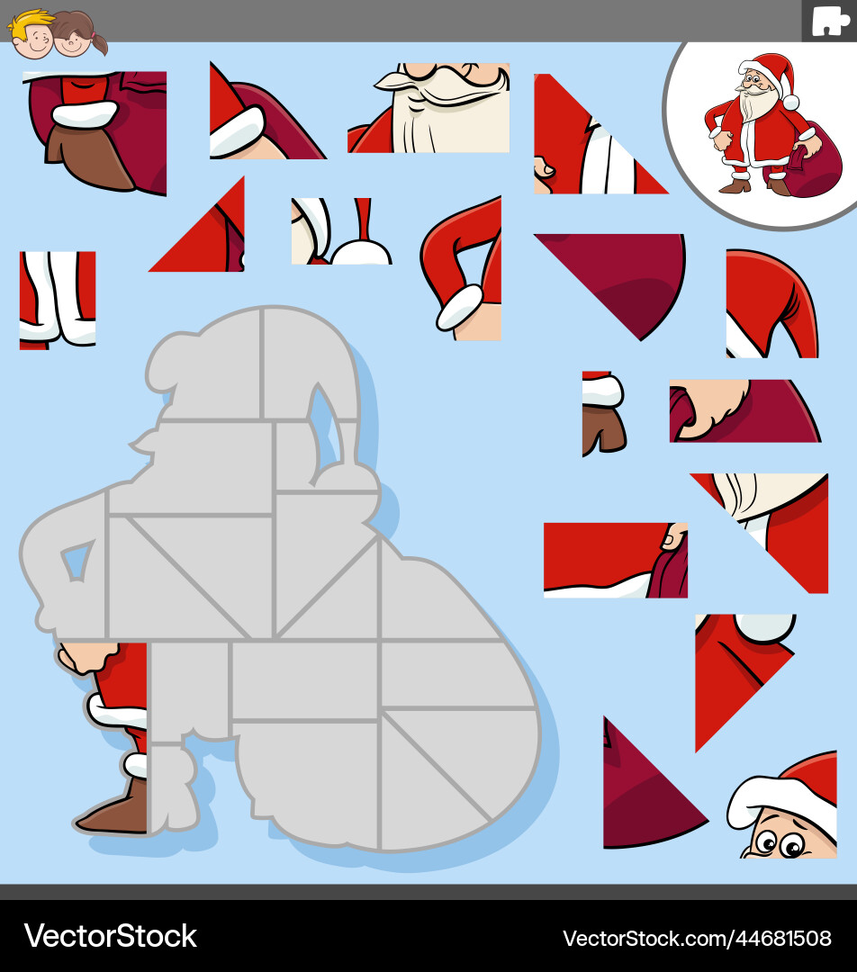 Jigsaw puzzle with cartoon santa claus sack vector image