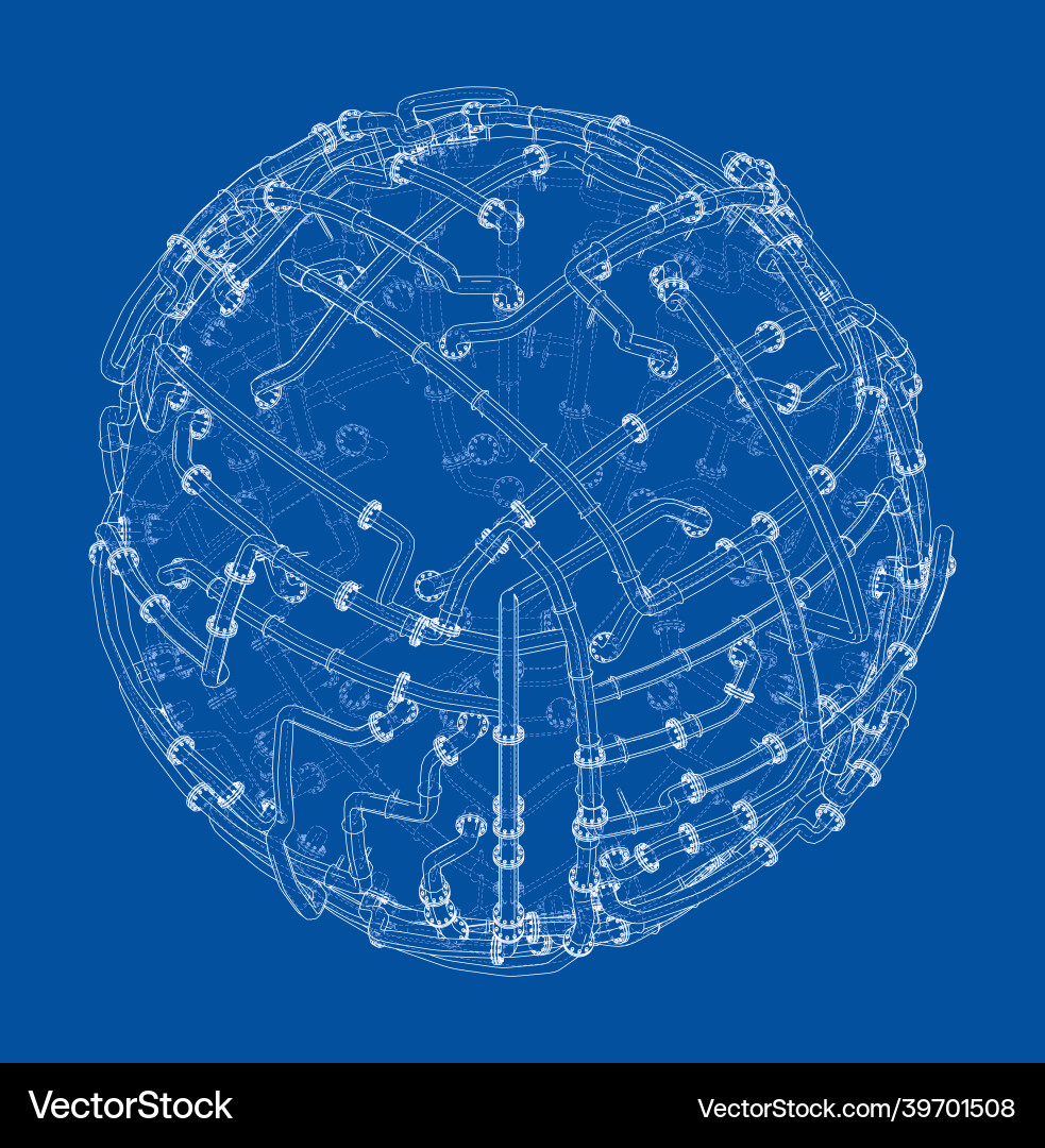 Pipes with flanges around a large sphere Vector Image