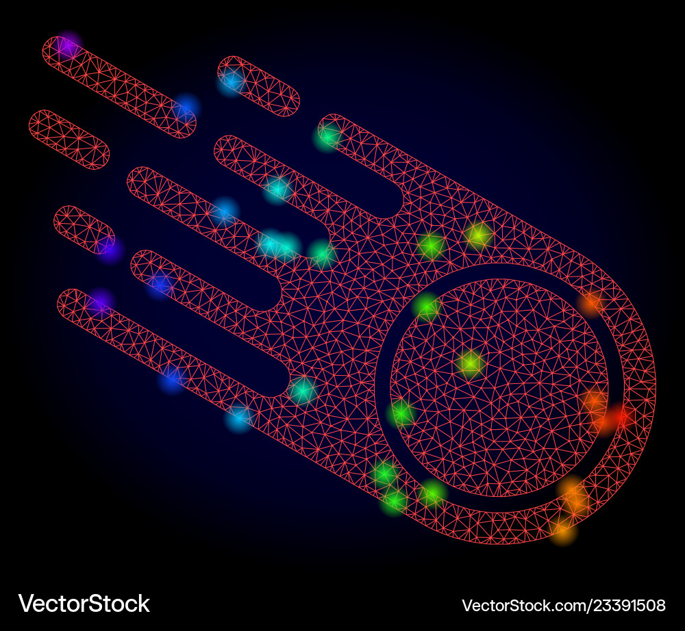 Red mesh falling meteorite with spectrum Red mesh falling meteorite with spectrum vector image