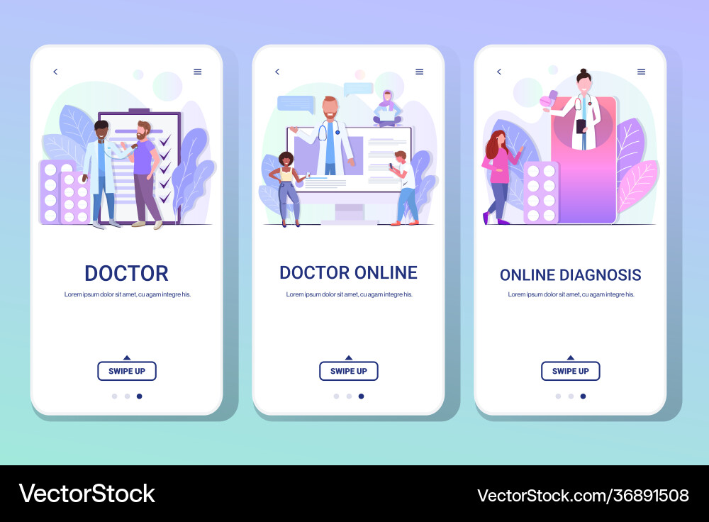 Set doctors checking consulting and giving Vector Image