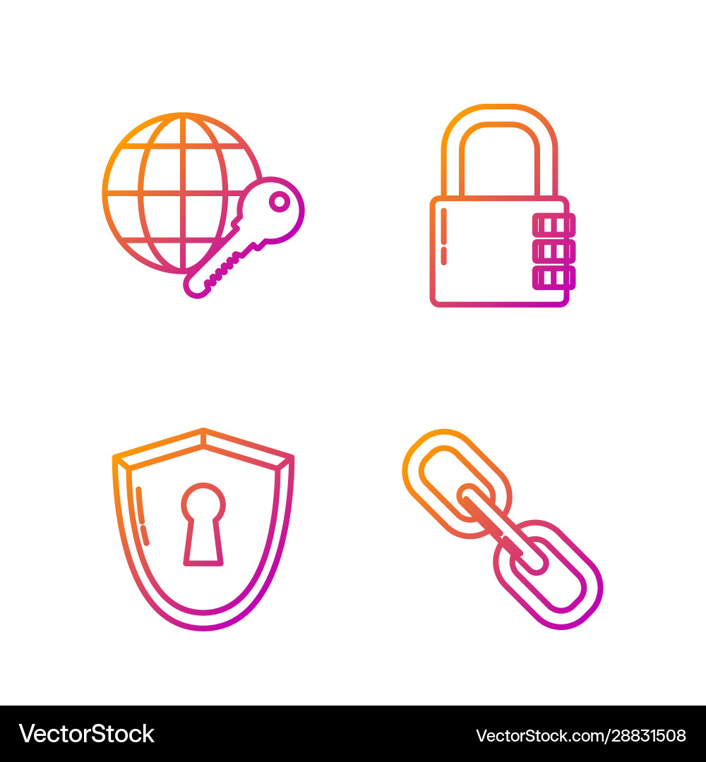 Set line chain link shield with keyhole globe Set line chain link shield with keyhole globe vector image