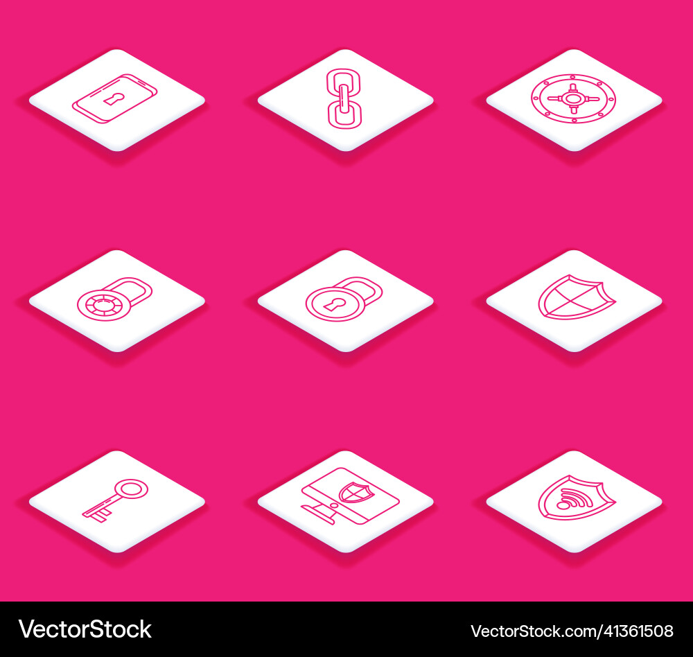Set line smartphone with lock chain link safe Set line smartphone with lock chain link safe vector image