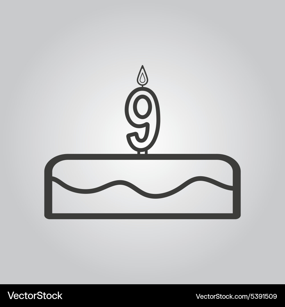 Cake with candles in the form of number 9 icon vector image