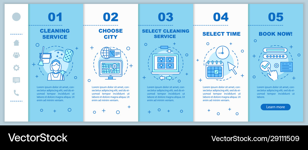 Cleaning service booking onboarding mobile web Cleaning service booking onboarding mobile web vector image