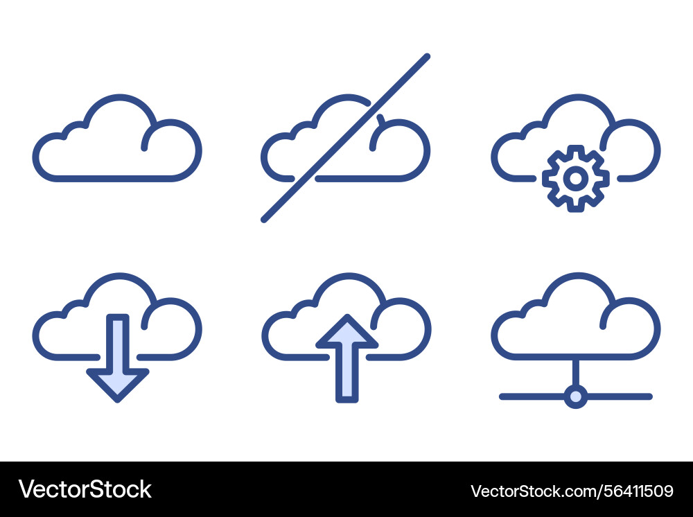 Cloud computing line icon set isolated Cloud computing line icon set isolated vector image