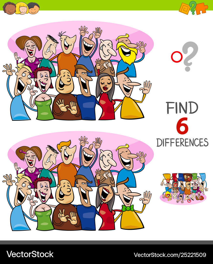 Differences game with happy people group Differences game with happy people group vector image