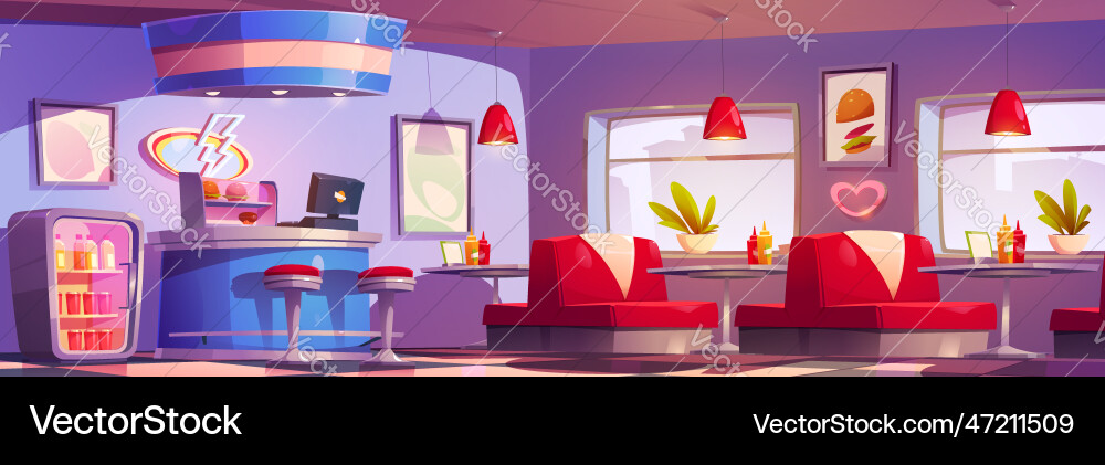 Fast food diner restaurant cartoon interior Fast food diner restaurant cartoon interior vector image