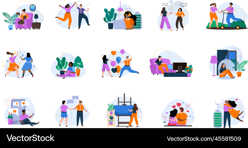 Introvert and extrovert people flat recolor set Introvert and extrovert people flat recolor set vector image
