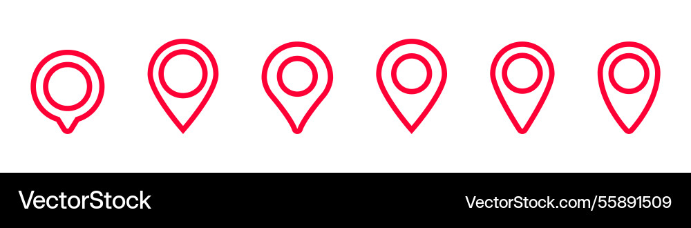 Red location markers in different styles curved vector image