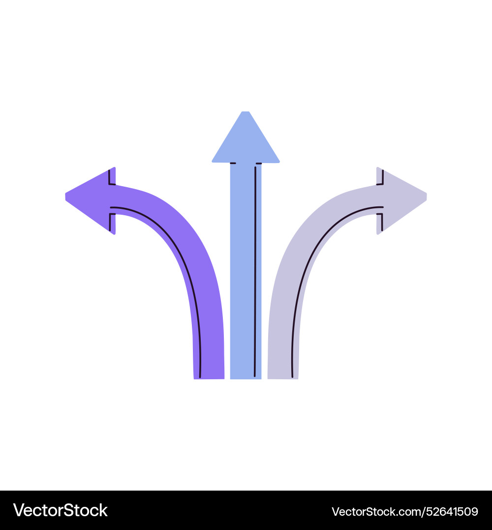 Road pointer with 3 arrows pointing direction Road pointer with 3 arrows pointing direction vector image