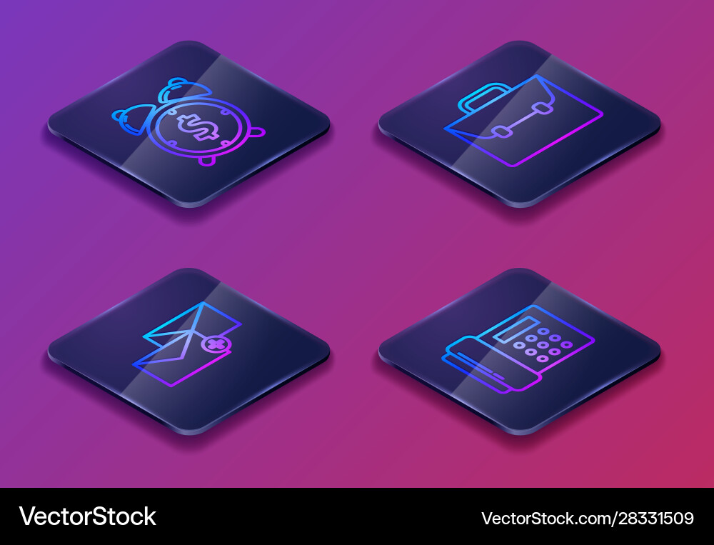 Set isometric line alarm clock with dollar symbol Set isometric line alarm clock with dollar symbol vector image