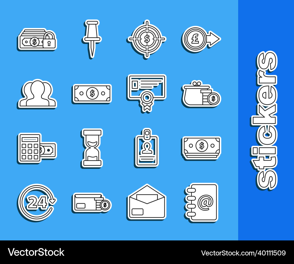 Set line address book stacks paper money cash Set line address book stacks paper money cash vector image