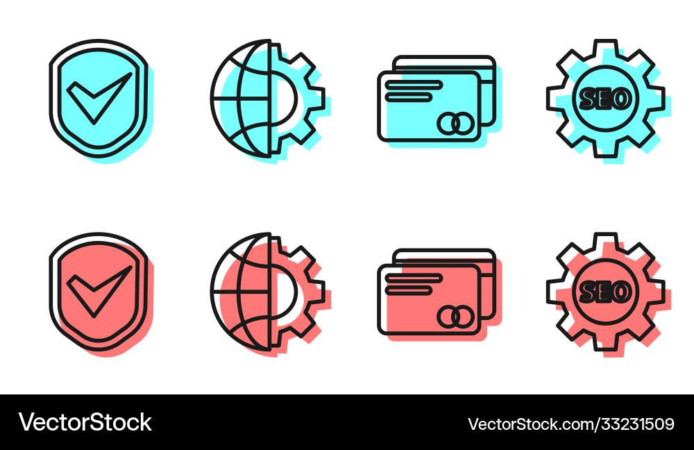 Set line credit card shield with check mark Set line credit card shield with check mark Vector Image