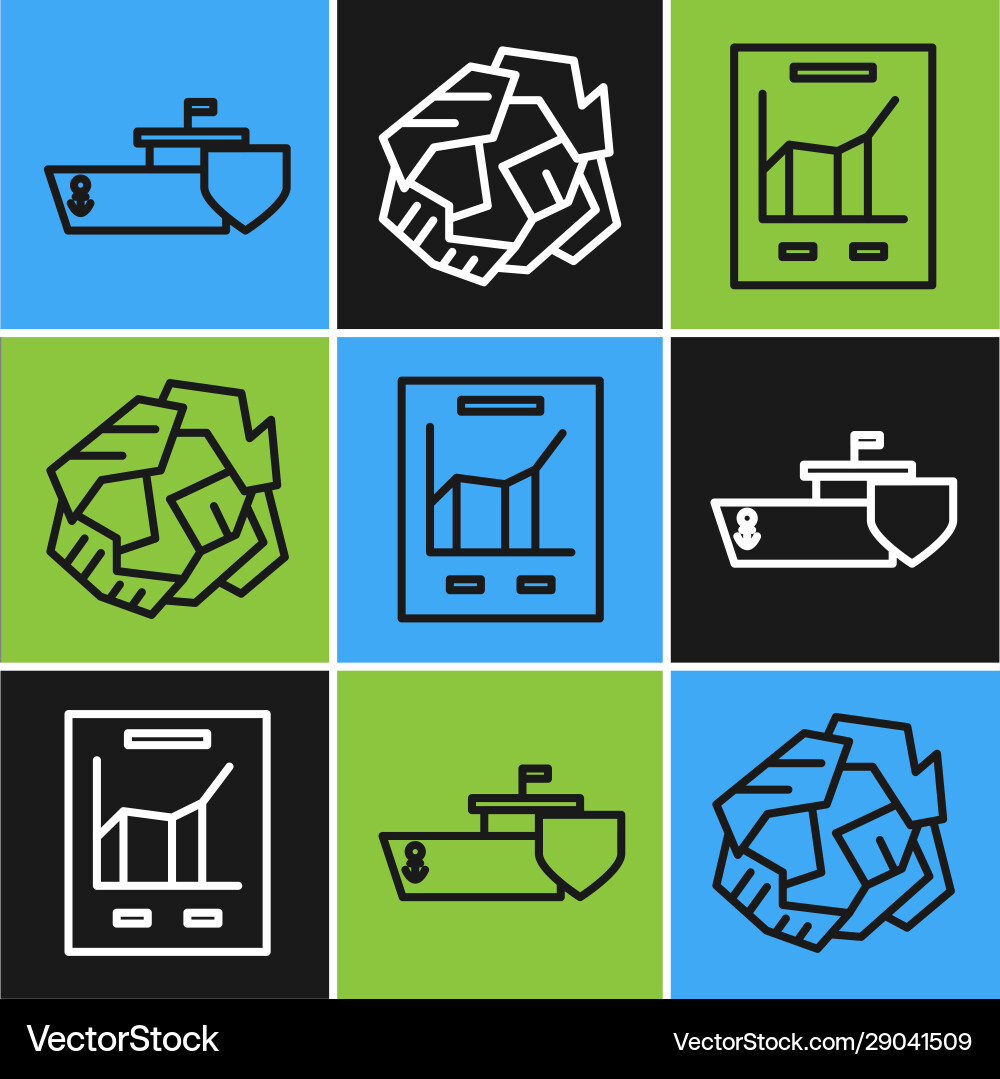 Set line ship with shield document graph vector image