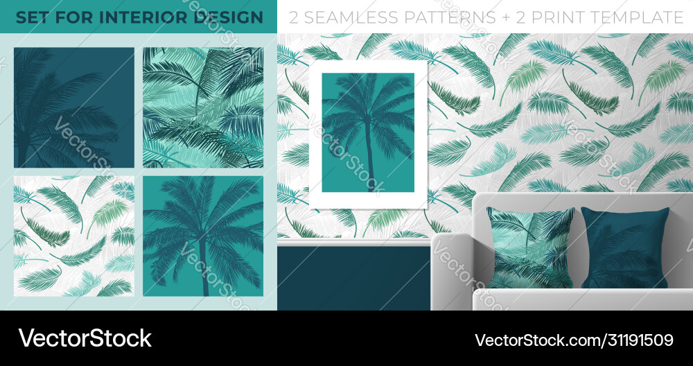 Set prints and seamless patterns for interior Set prints and seamless patterns for interior vector image