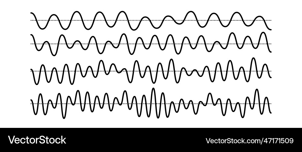 Sinusoid signals set black curve sound waves Vector Image