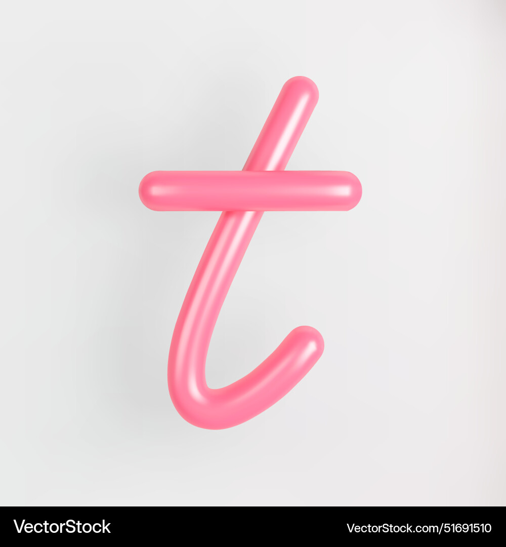 3d pink script lowercase letter t on light 3d pink script lowercase letter t on light vector image