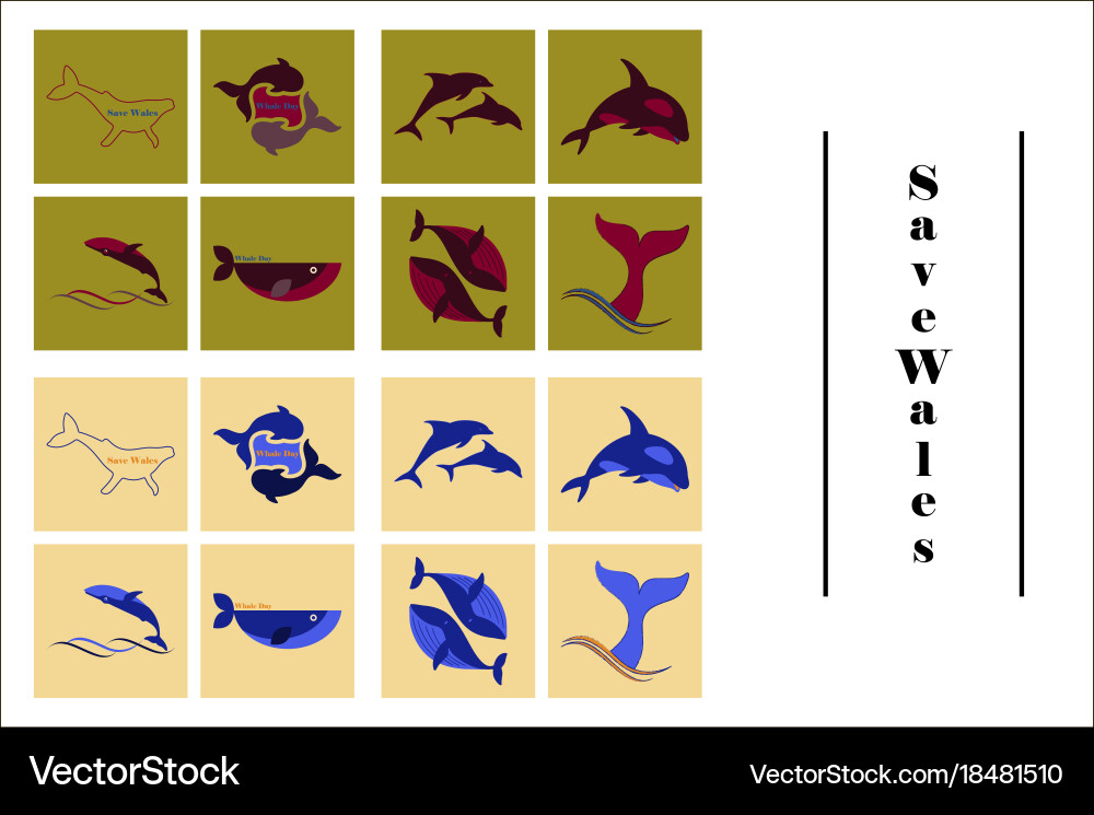 Assembly of flat icons on theme save whales vector image