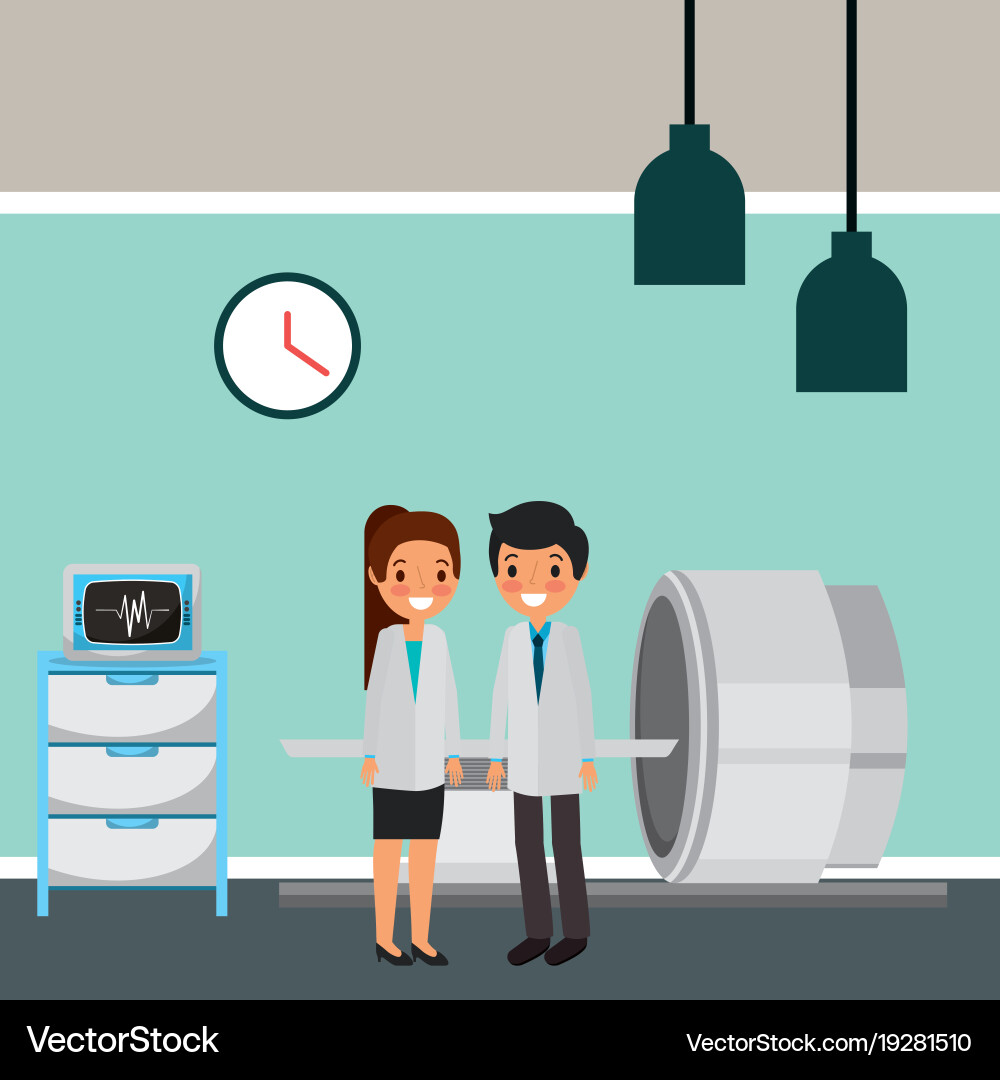 Doctors body brain scan machine in procedure room Vector Image