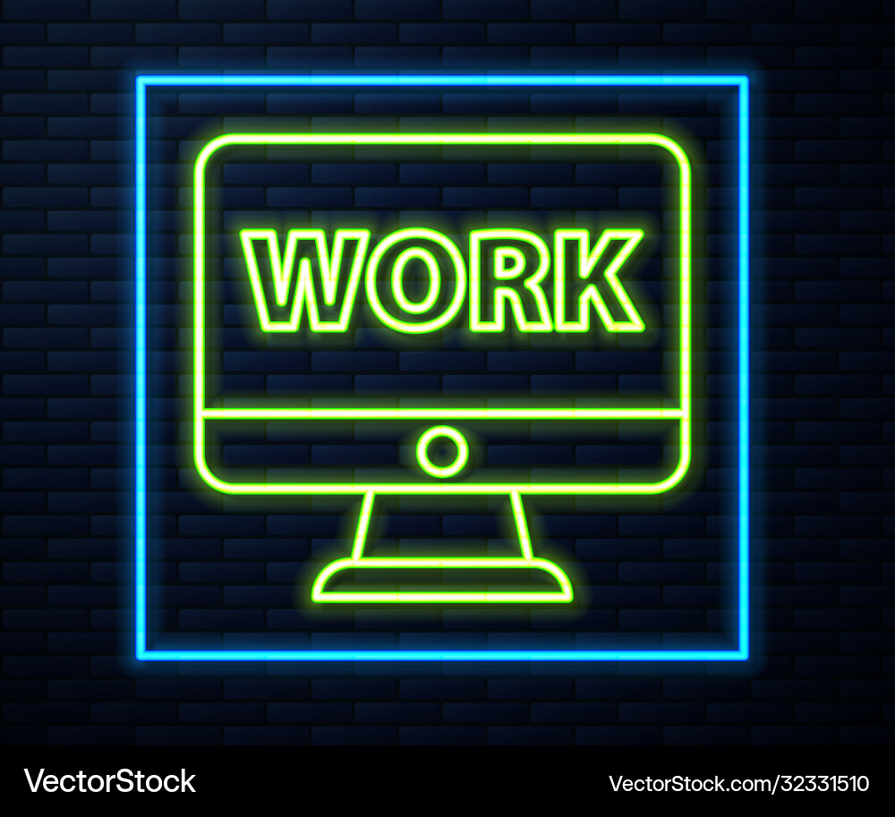 Glowing neon line computer monitor with text work Glowing neon line computer monitor with text work Vector Image