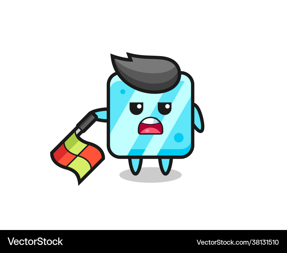 Ice cube character as line judge hold flag Ice cube character as line judge hold flag vector image
