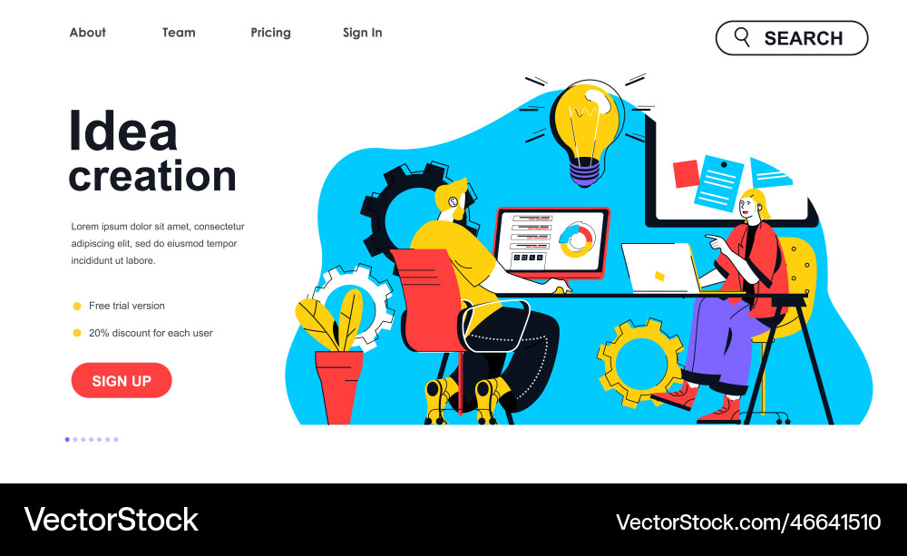 Idea creation concept for landing page template Idea creation concept for landing page template vector image