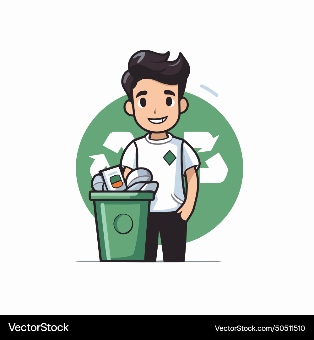 Man throwing garbage in trash can recycling Vector Image