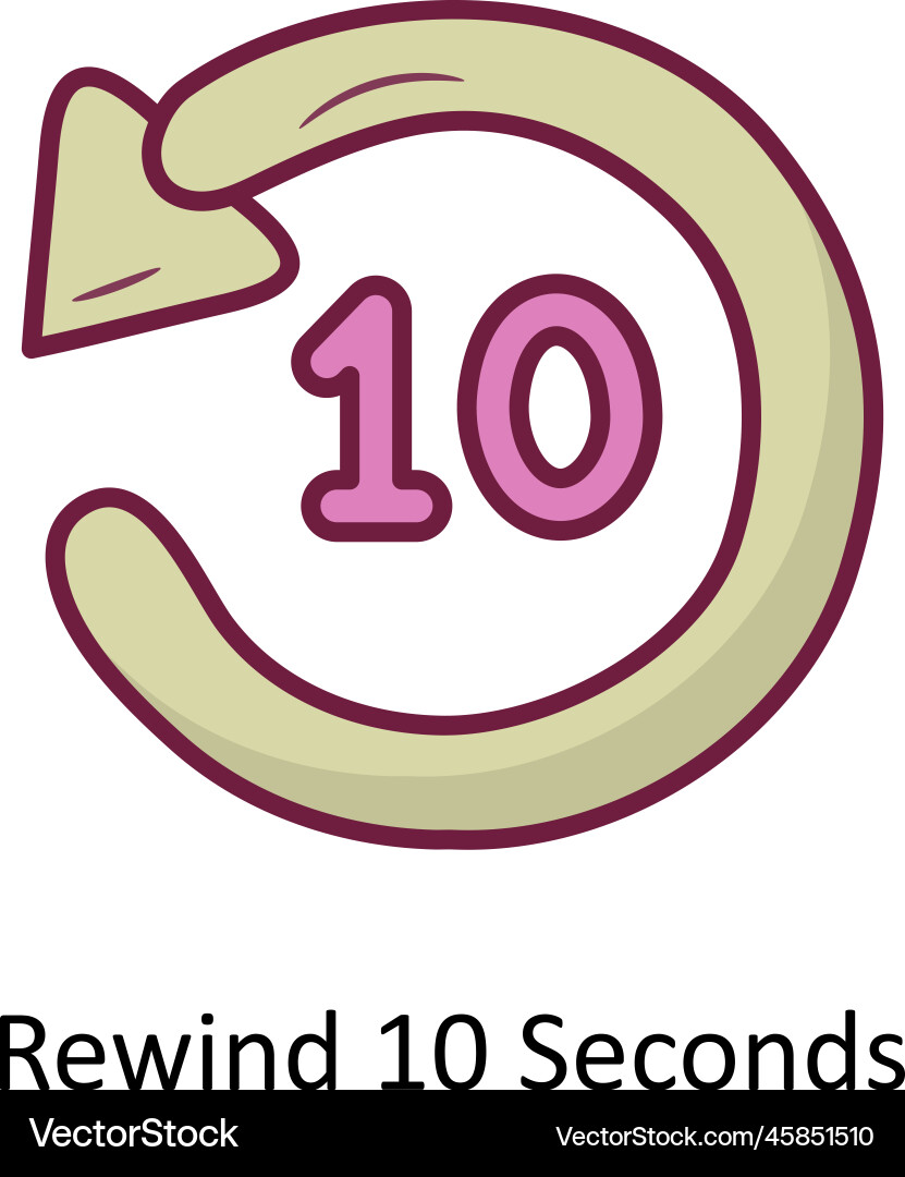 Rewind 10 seconds solid fill outline icon design i Vector Image