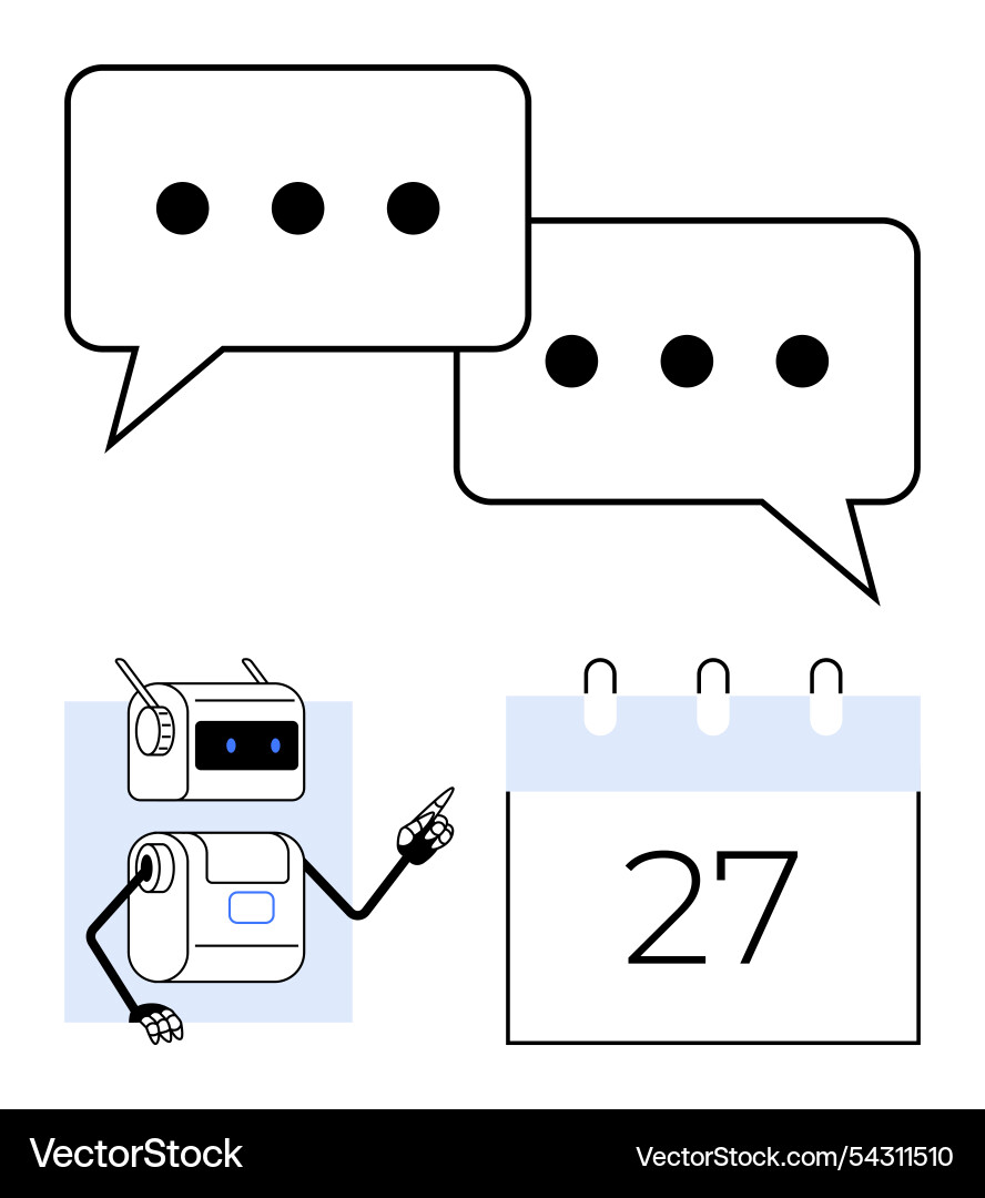 Robot pointing to calendar date with speech Vector Image
