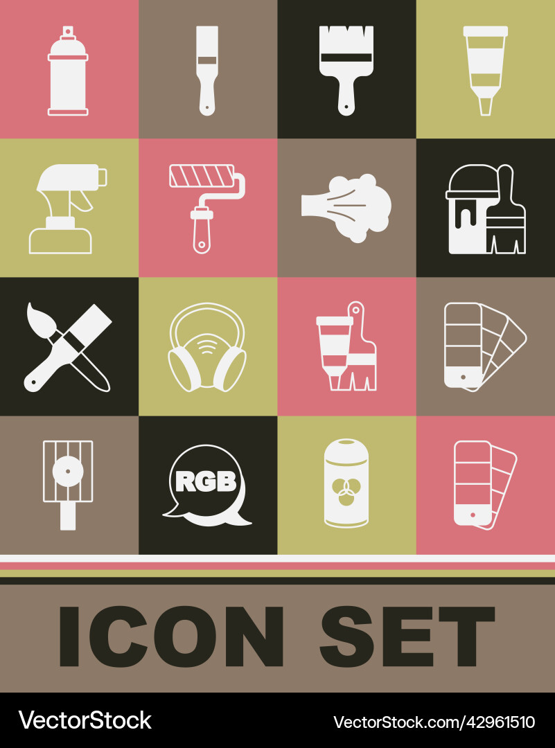 Set color palette guide paint bucket with brush Set color palette guide paint bucket with brush Vector Image