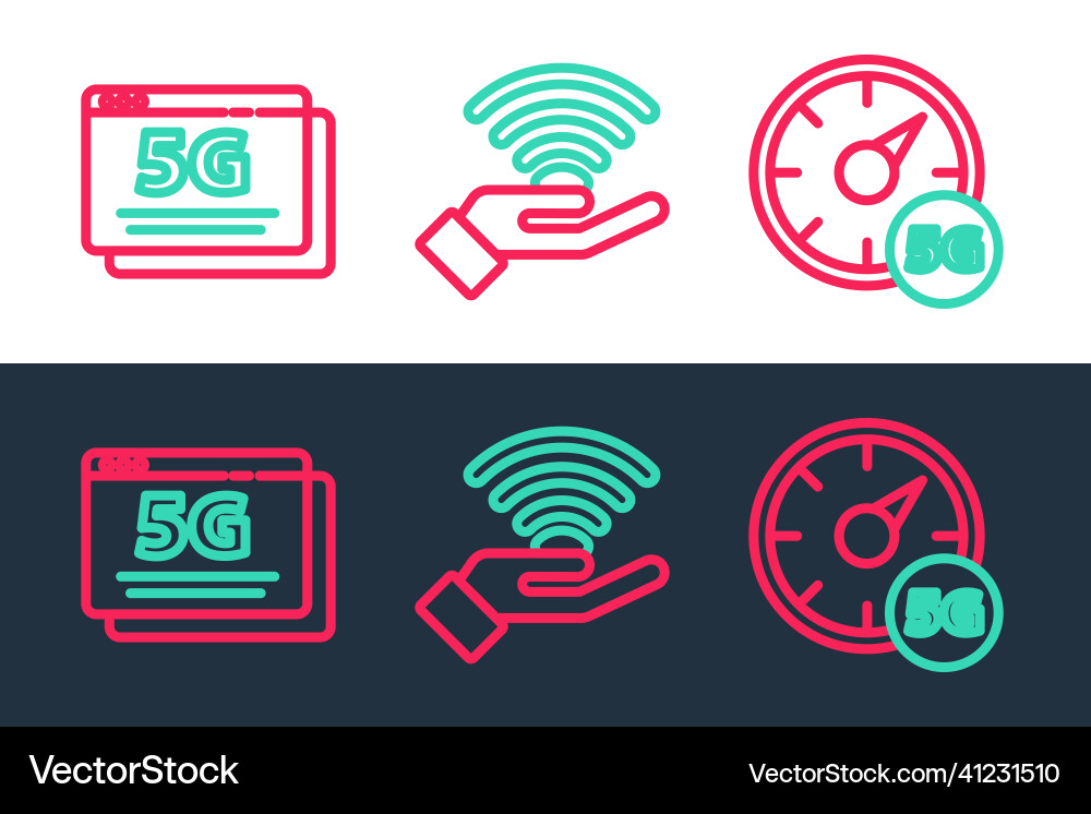 Set line digital speed meter 5g network and icon Set line digital speed meter 5g network and icon vector image