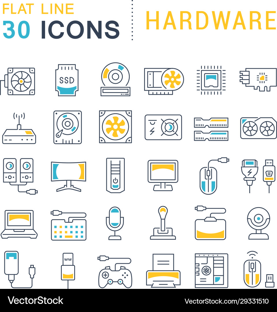 Set line icons hardware Set line icons hardware vector image