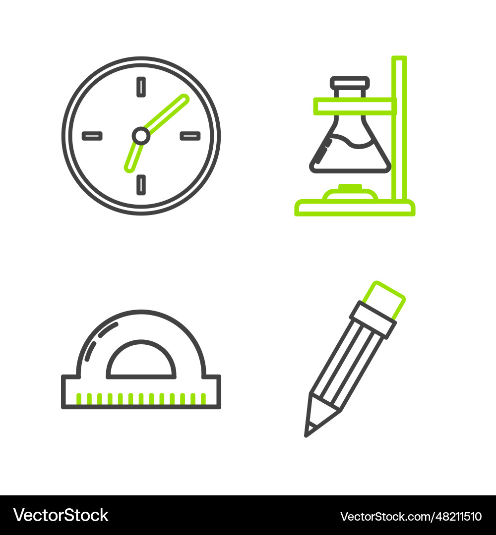 Set line pencil with eraser protractor grid Set line pencil with eraser protractor grid vector image