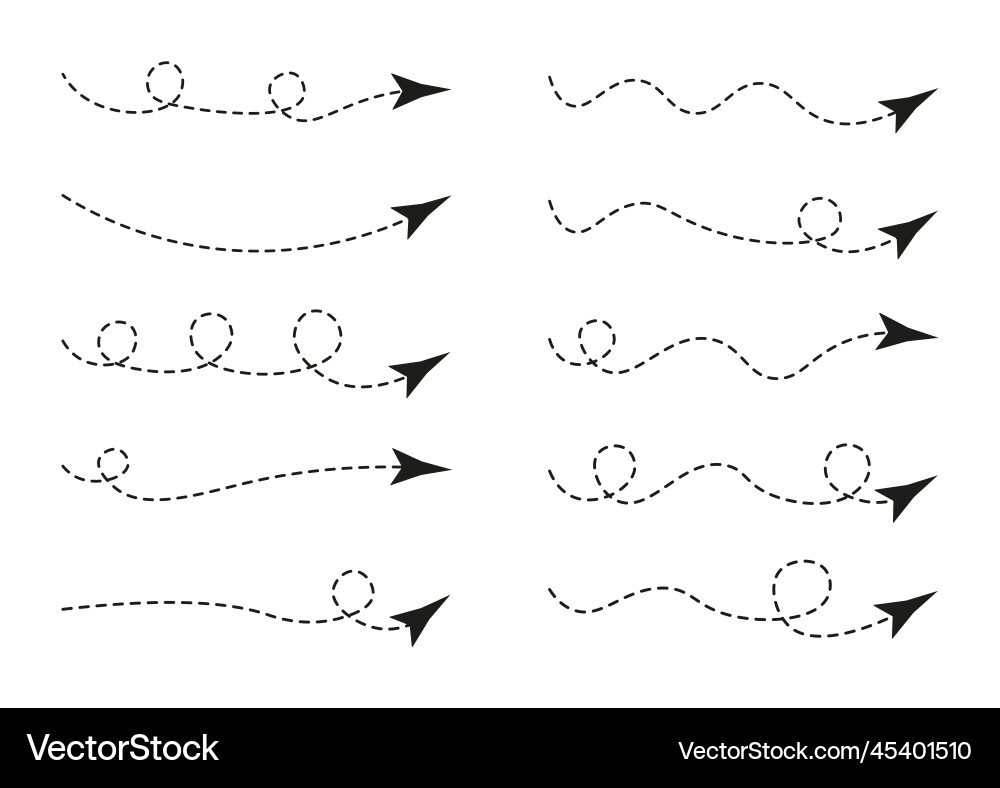 Set of dashed line arrows vector image
