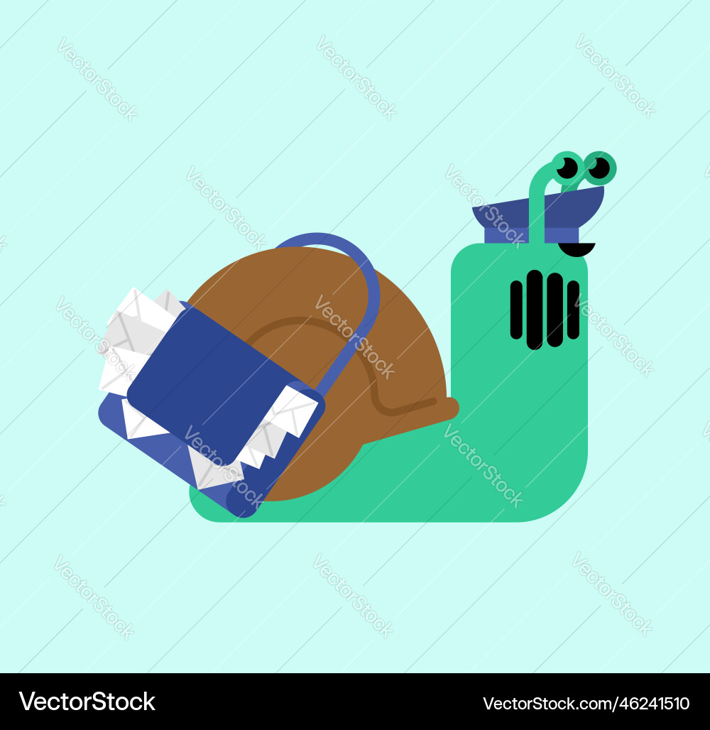 Snail postman slug and mail bag with letters slow Vector Image