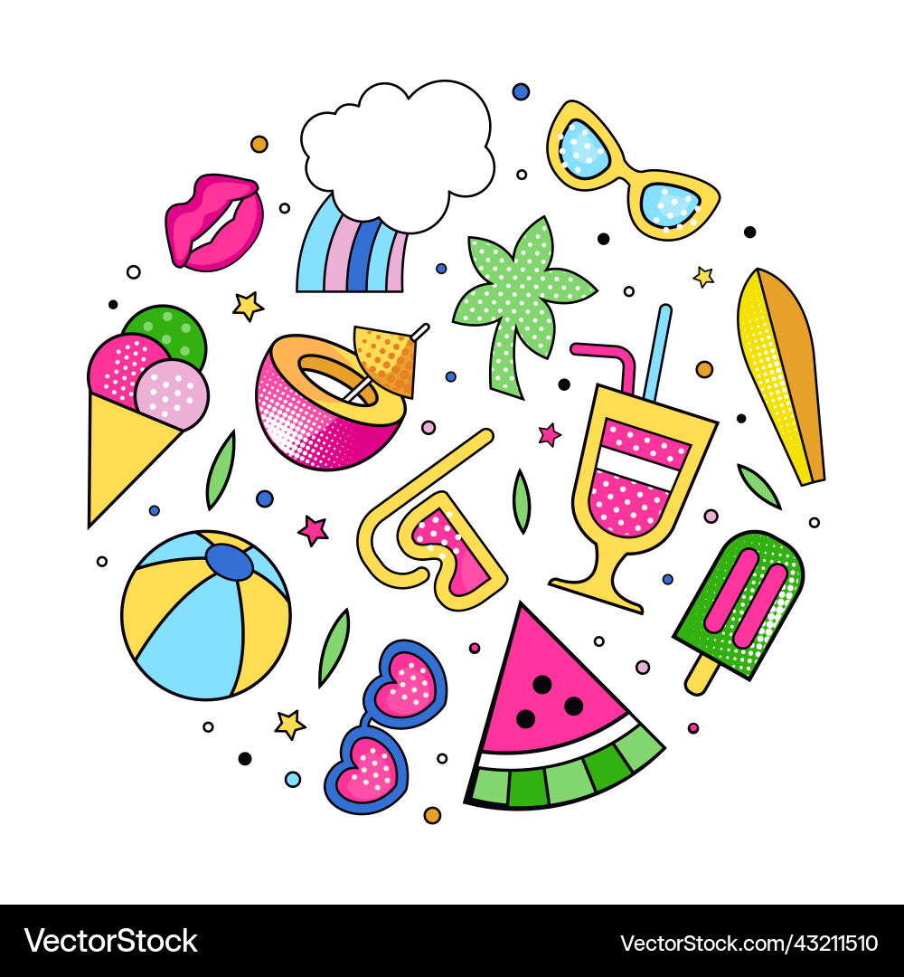 Summer colorful design with bright beach objects Summer colorful design with bright beach objects vector image