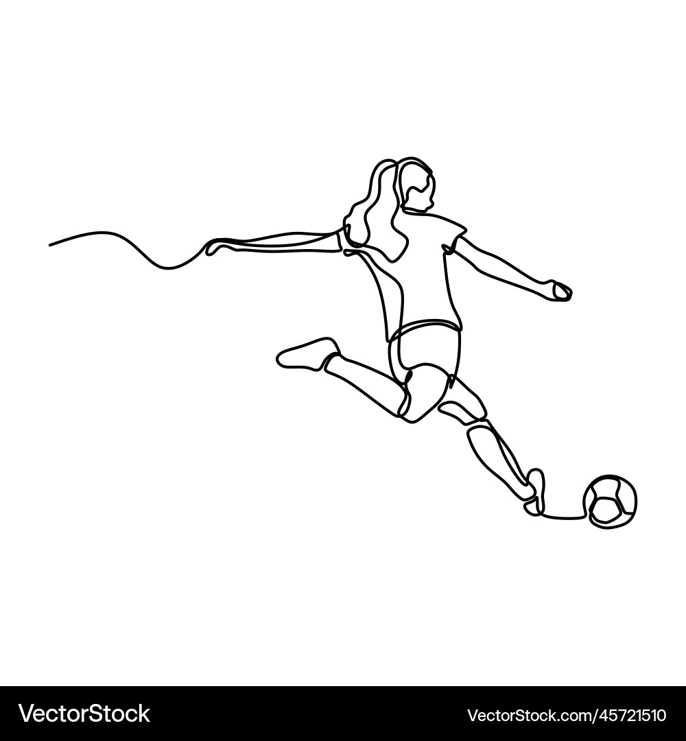 Woman Soccer Player - Single Line Art Vector Image