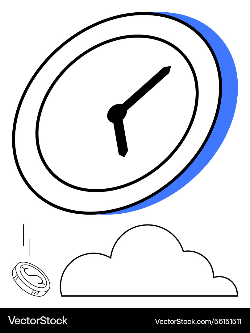 Clock with falling coin over cloud representing Clock with falling coin over cloud representing Vector Image