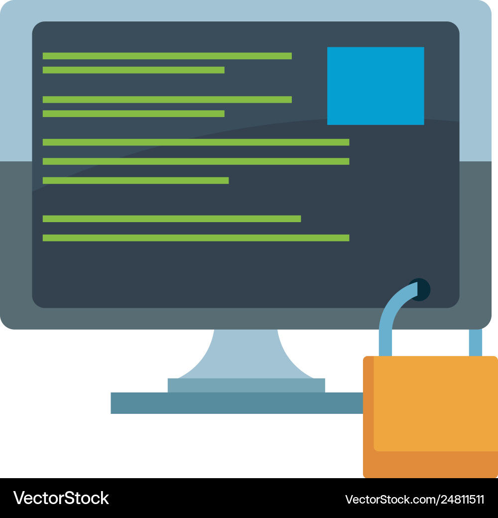 Computer screen with padlock vector image