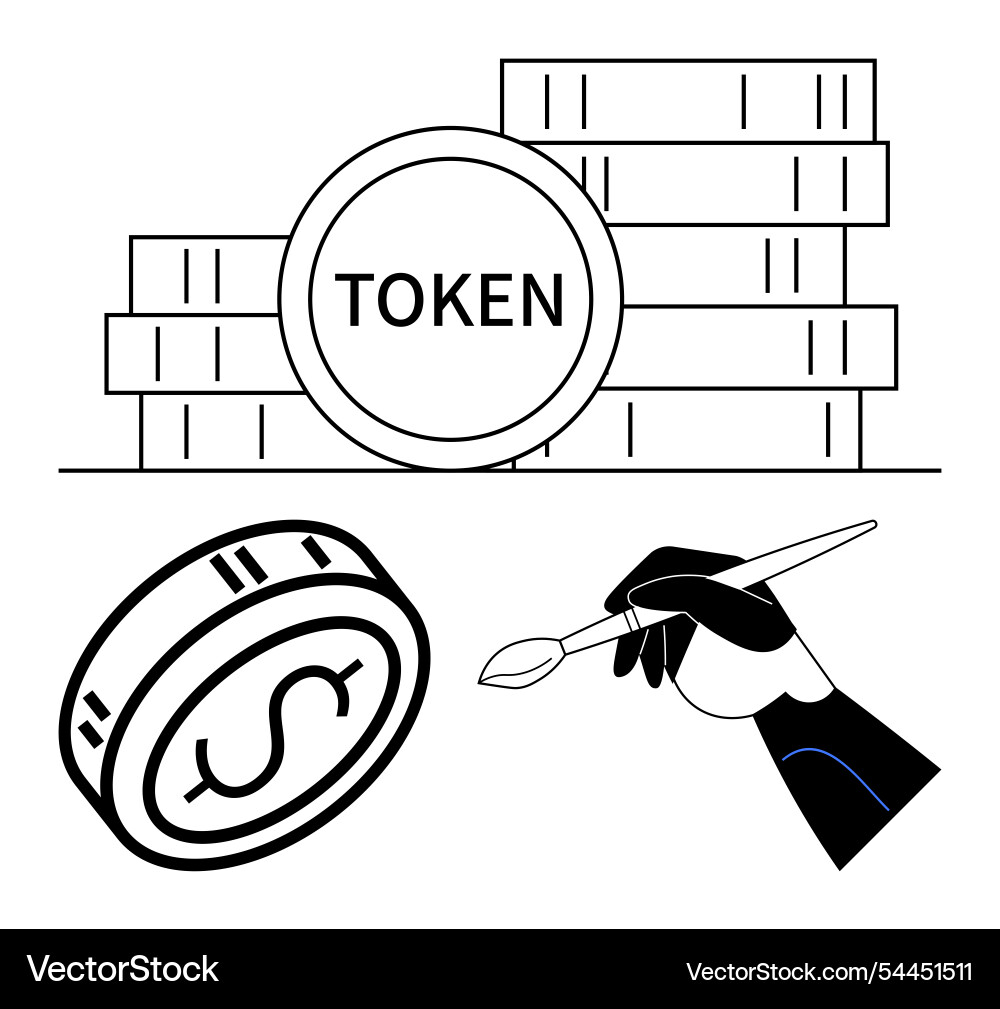 Digital tokens and cryptocurrency creation Digital tokens and cryptocurrency creation Vector Image