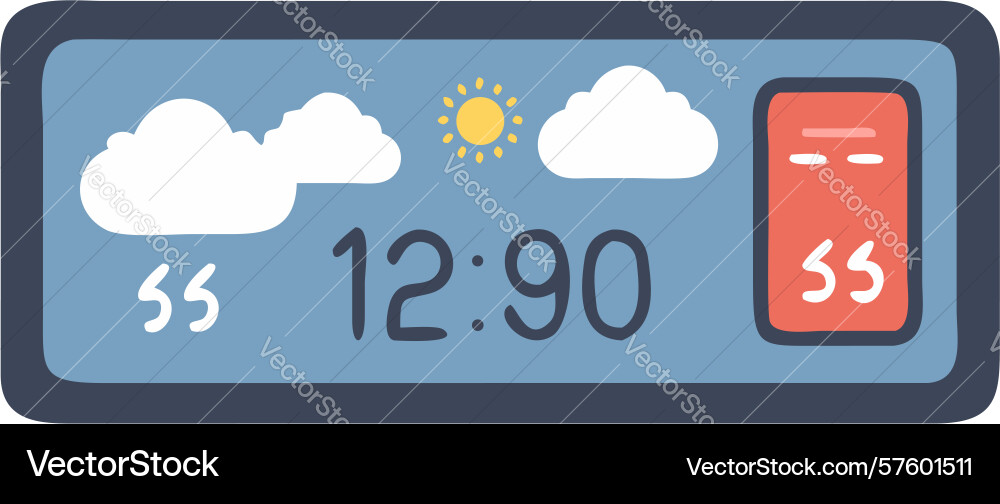 Digital weather clock time display with clouds vector image
