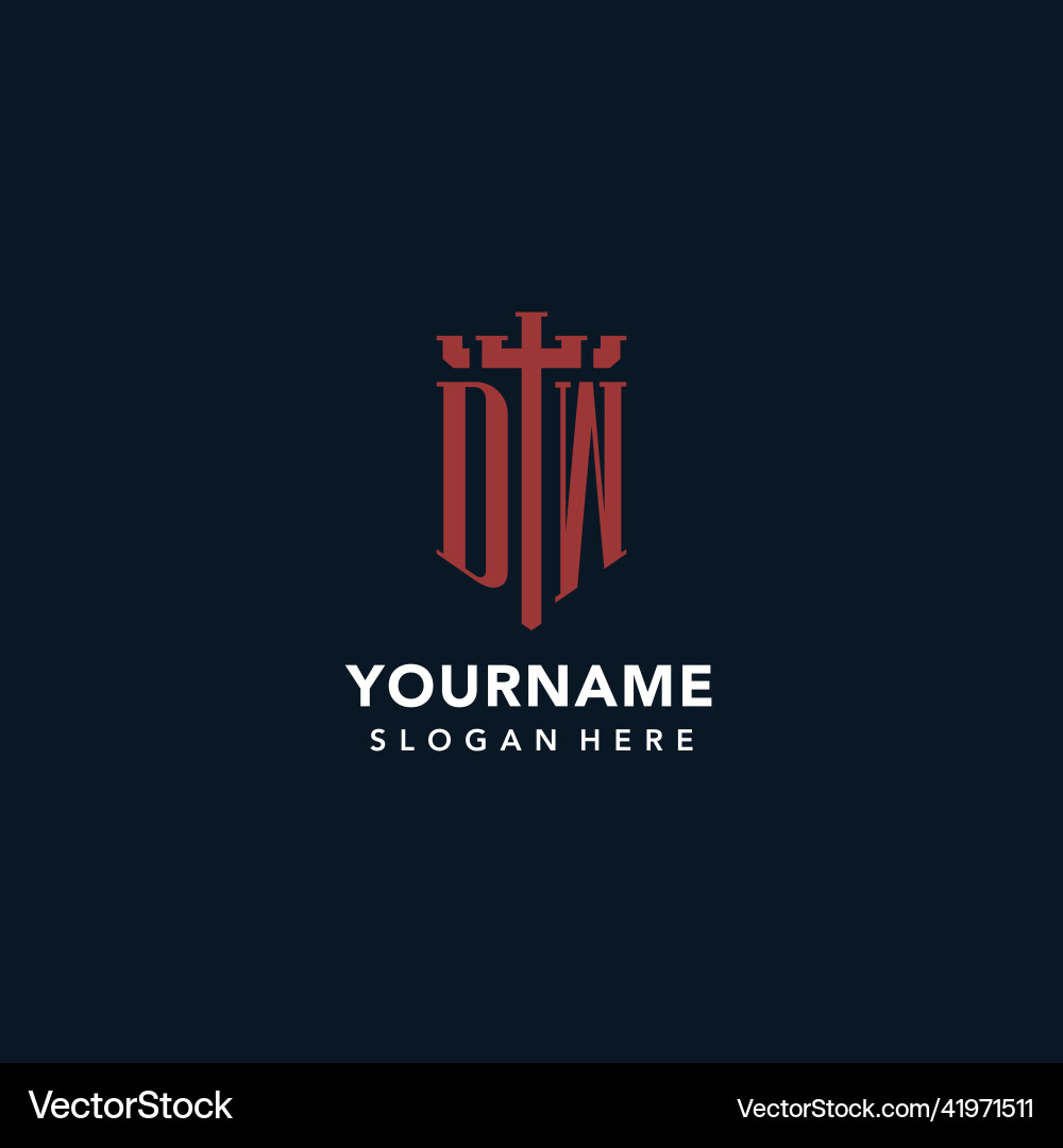 Dw initial monogram logos with sword and shield Dw initial monogram logos with sword and shield Vector Image