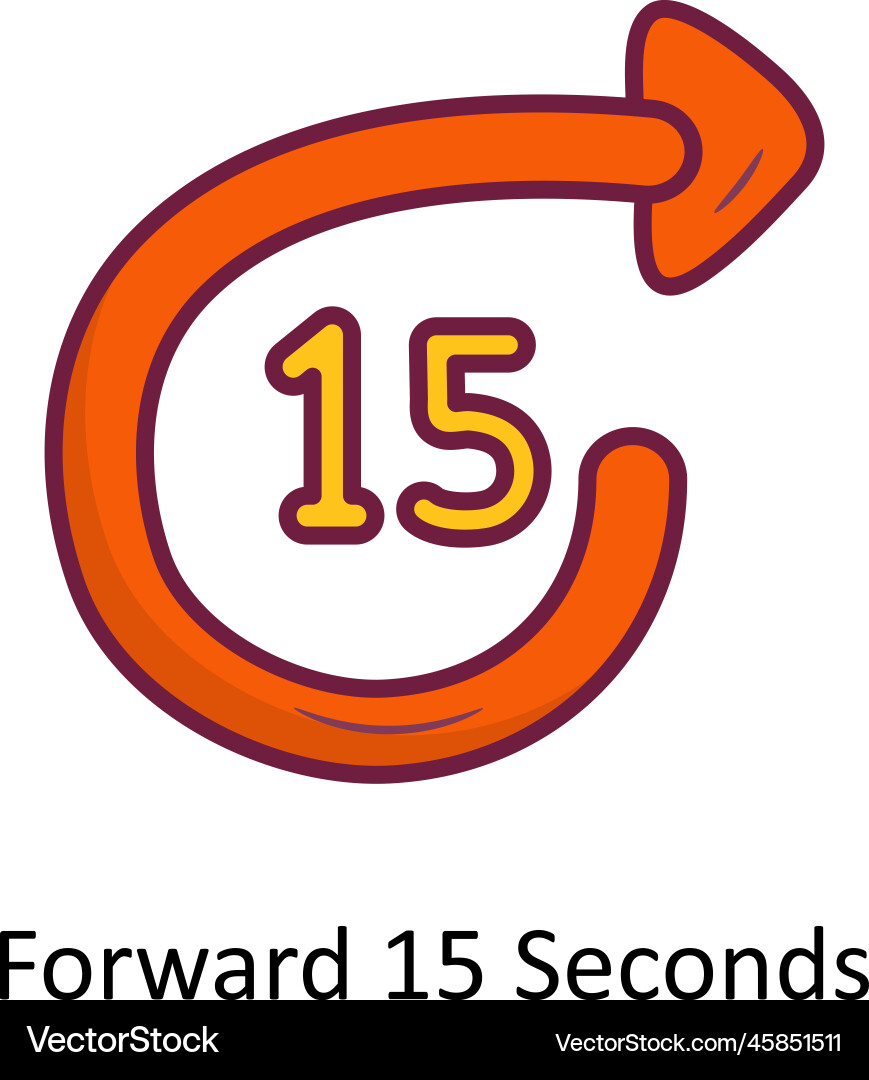 Forward 15 seconds solid fill outline icon design Vector Image