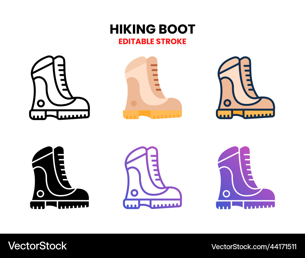 Hiking boot icon set with different styles Hiking boot icon set with different styles vector image