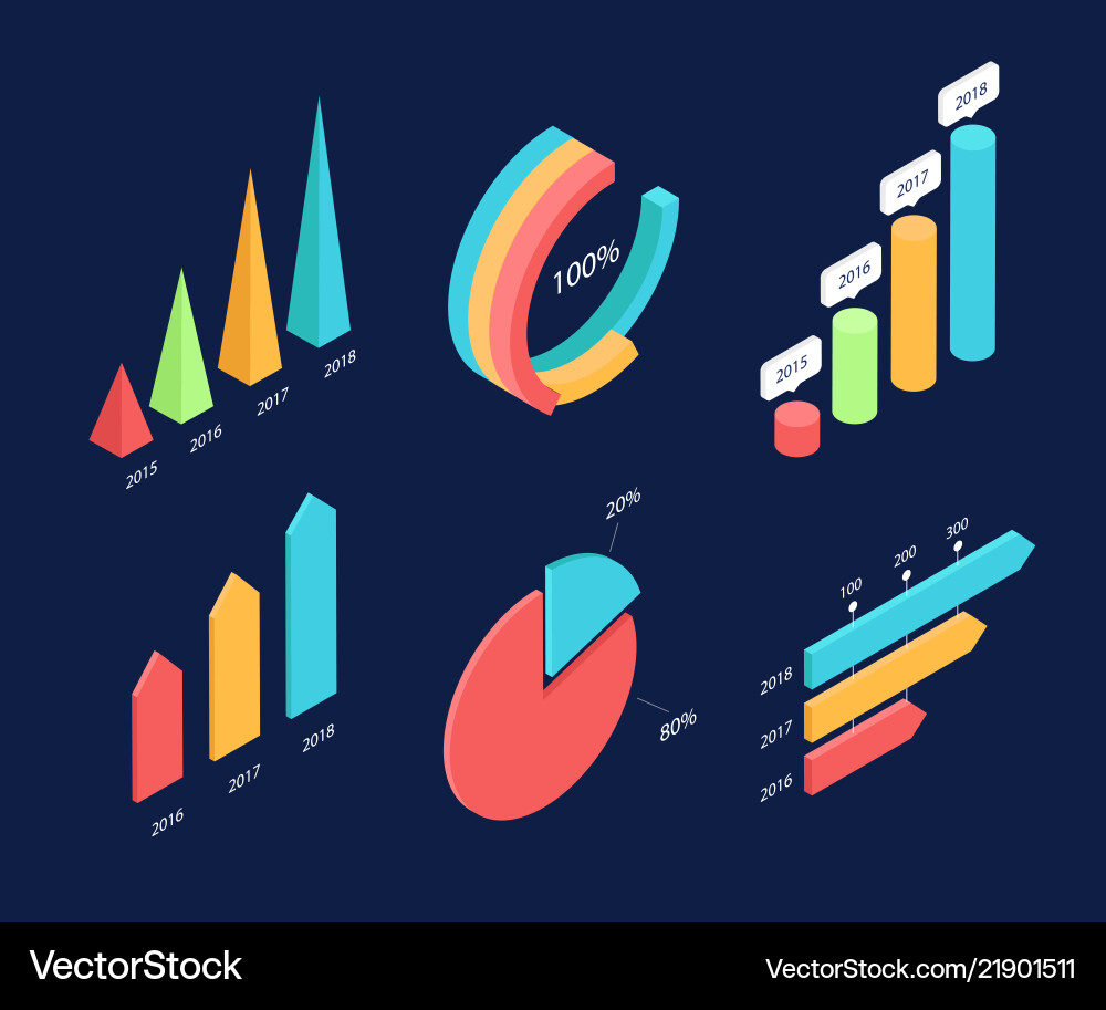 Isometric Data Charts & Graphs vector image