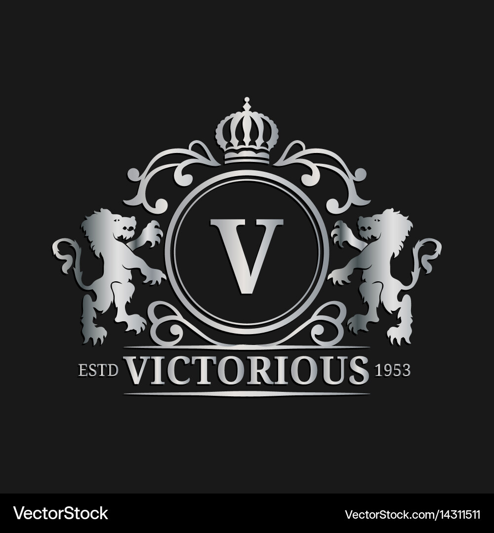 Luxury Monogram Logo - Crown & Lions Vector Image