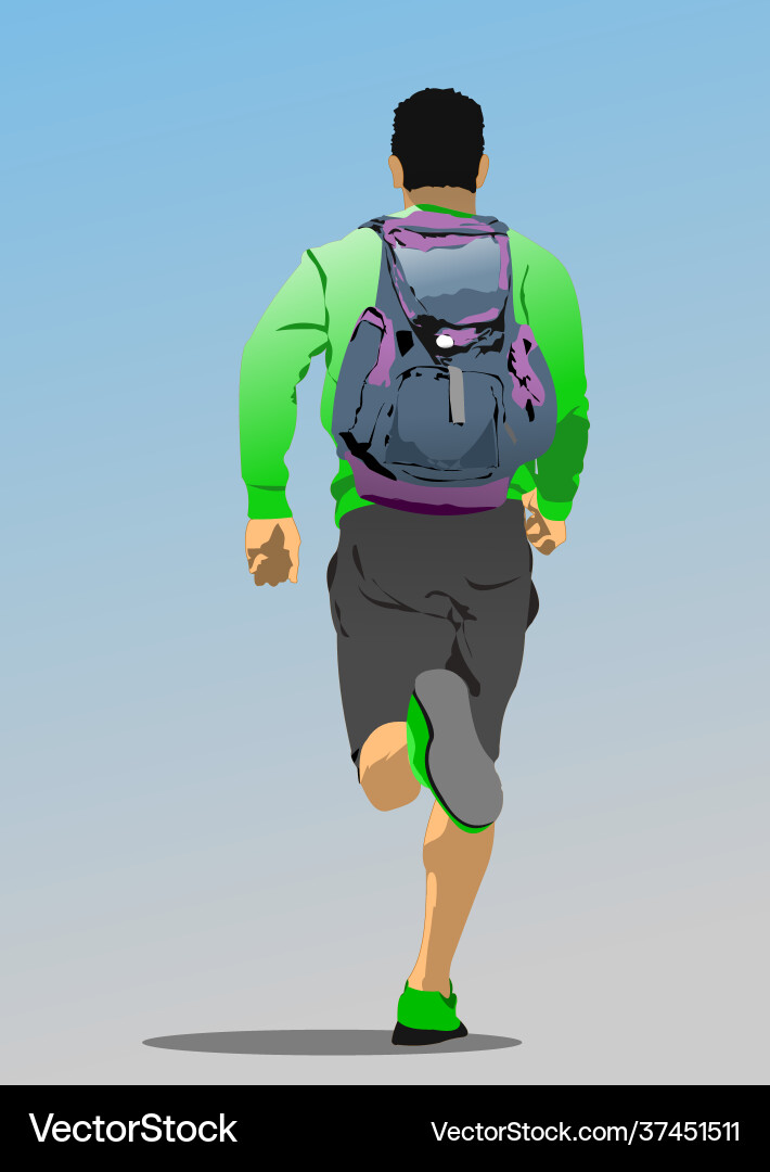 Man running with packsack 3d Vector Image