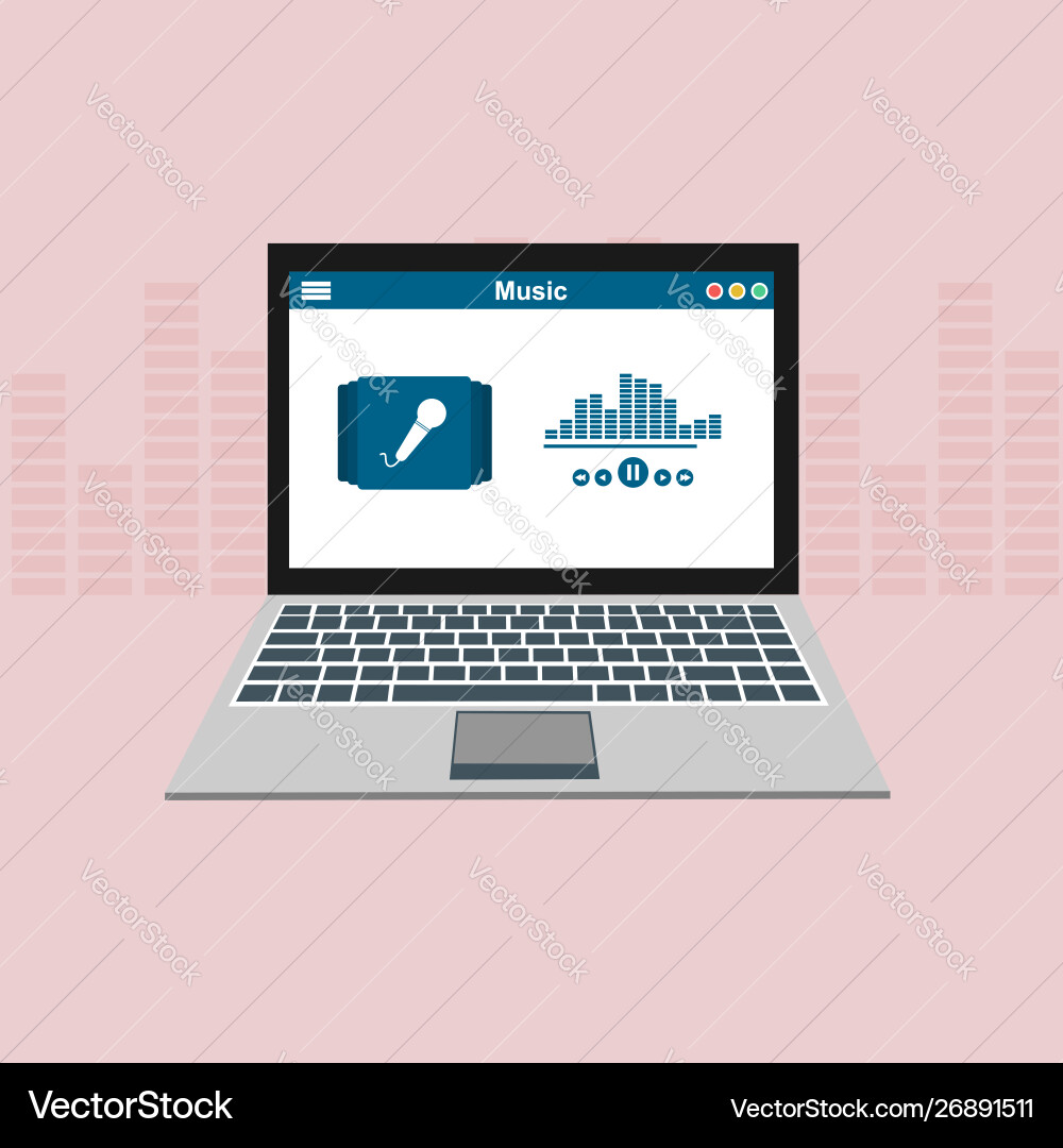 Media player application app template with flat vector image