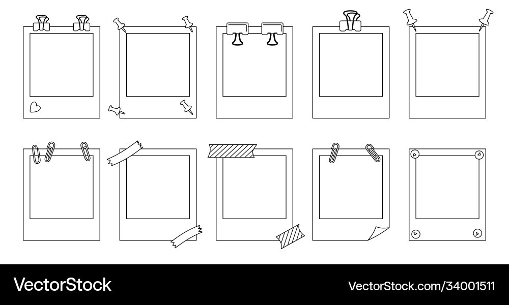 Polaroid photo frame line set memo messages vector image