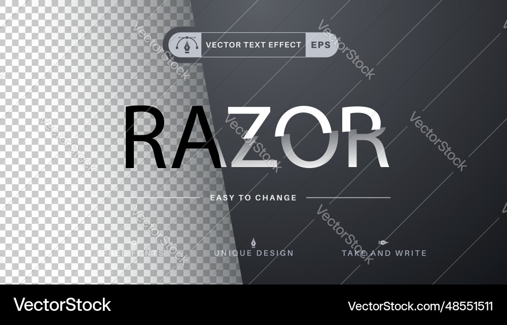 Razor - editable text effect font style vector image